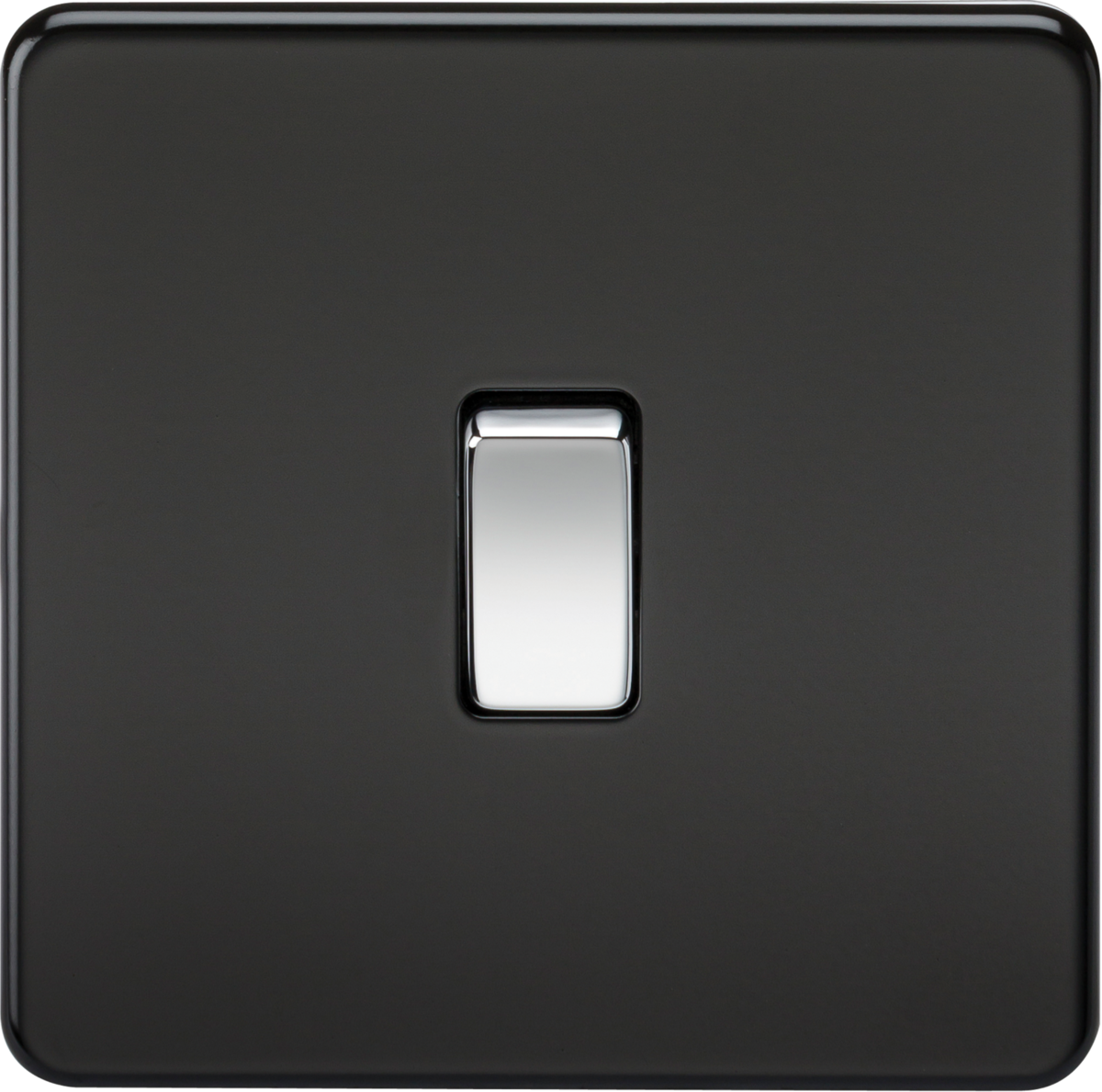 Screwless 10AX 1G 2-Way Switch - Matt Black with Chrome Rocker