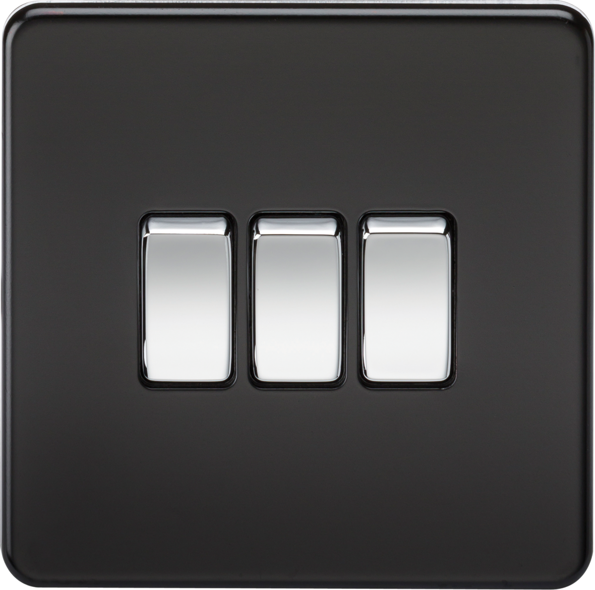 Screwless 10AX 3G 2-Way Switch - Matt Black with Chrome Rocker