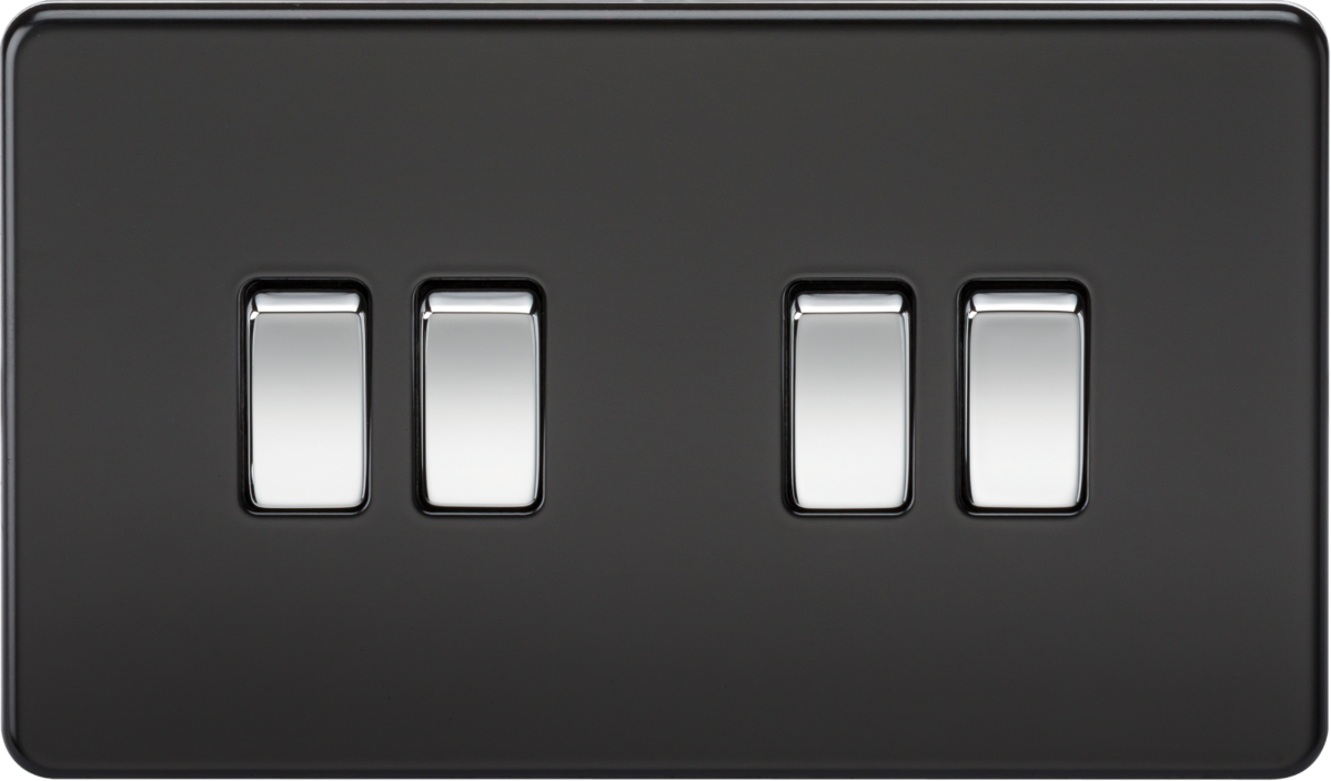 Screwless 10AX 4G 2-Way Switch - Matt Black with Chrome Rocker