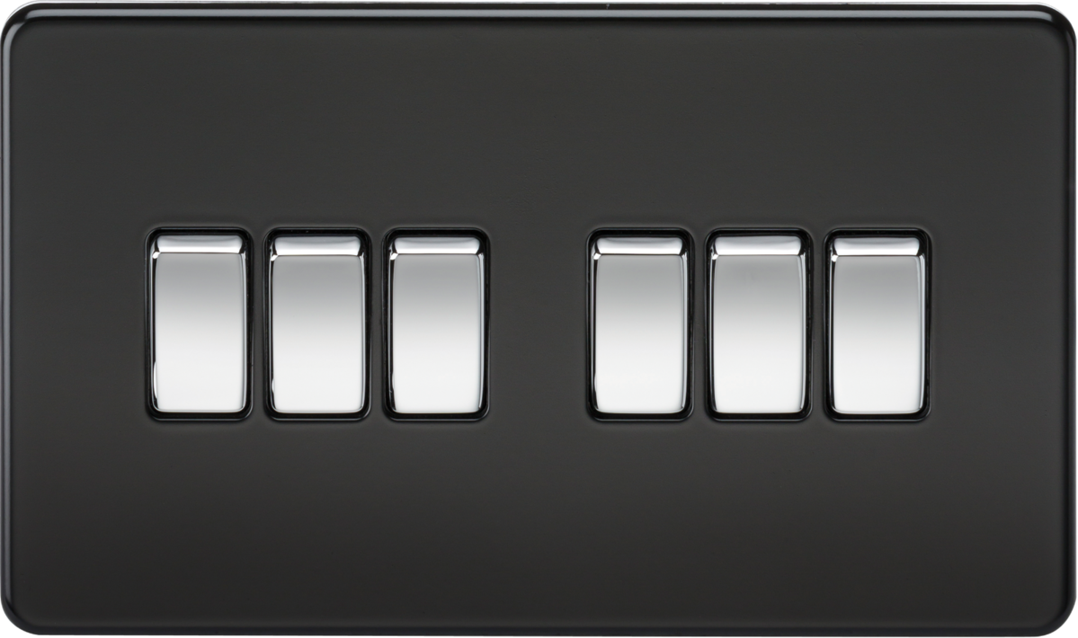 Screwless 10AX 6G 2-Way Switch - Matt Black with Chrome Rocker