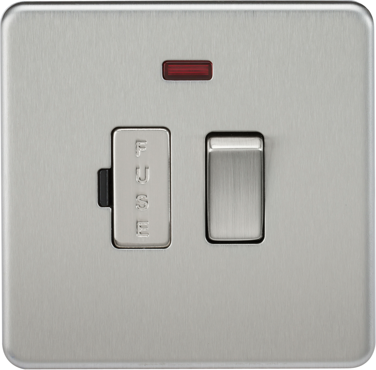 Screwless 13A Switched Fused Spur Unit with Neon - Brushed Chrome
