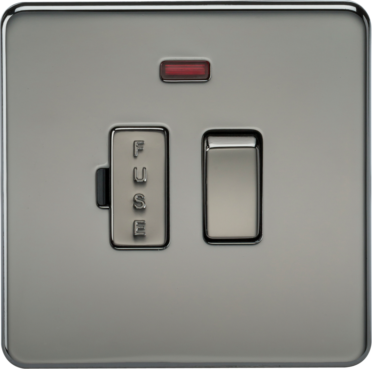 Screwless 13A Switched Fused Spur Unit with Neon - Black Nickel