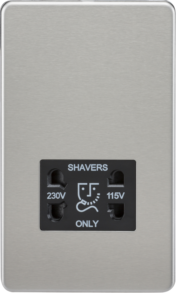 Screwless 115V/230V Dual Voltage Shaver Socket - Brushed Chrome