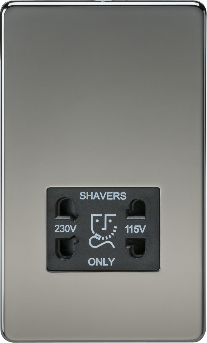 Screwless 115V/230V Dual Voltage Shaver Socket - Black Nickel