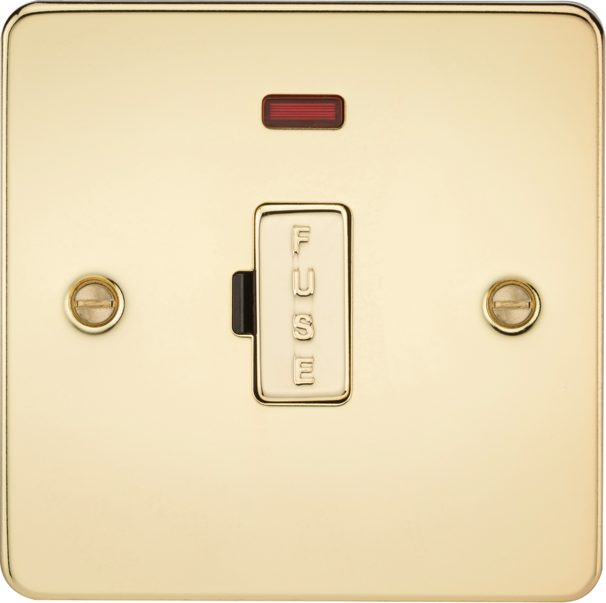 Flat Plate 13A fused spur unit with neon - polished brass