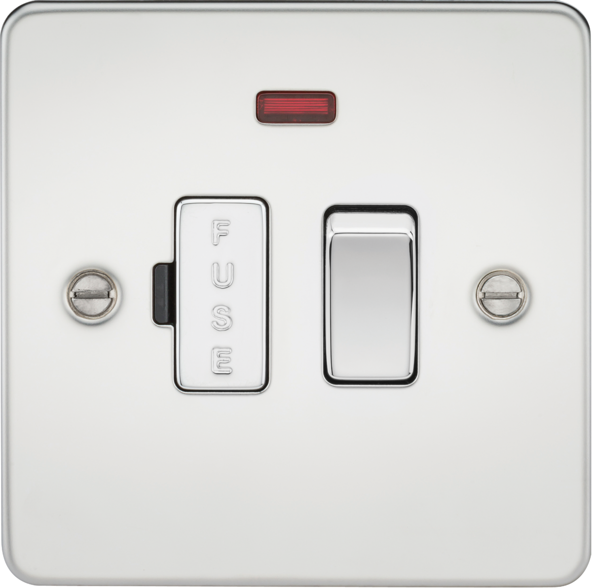 Flat Plate 13A switched fused spur unit with neon - polished chrome