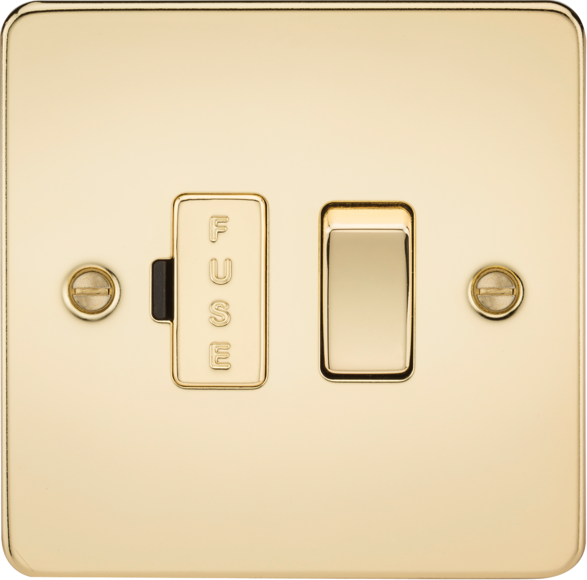 Flat Plate 13A switched fused spur unit - polished brass