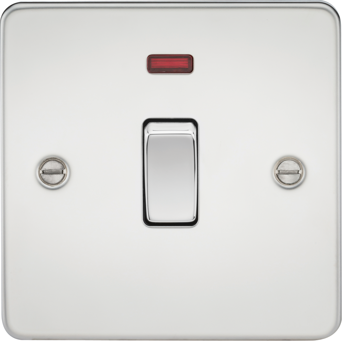 Flat Plate 20A 1G DP switch with neon - polished chrome