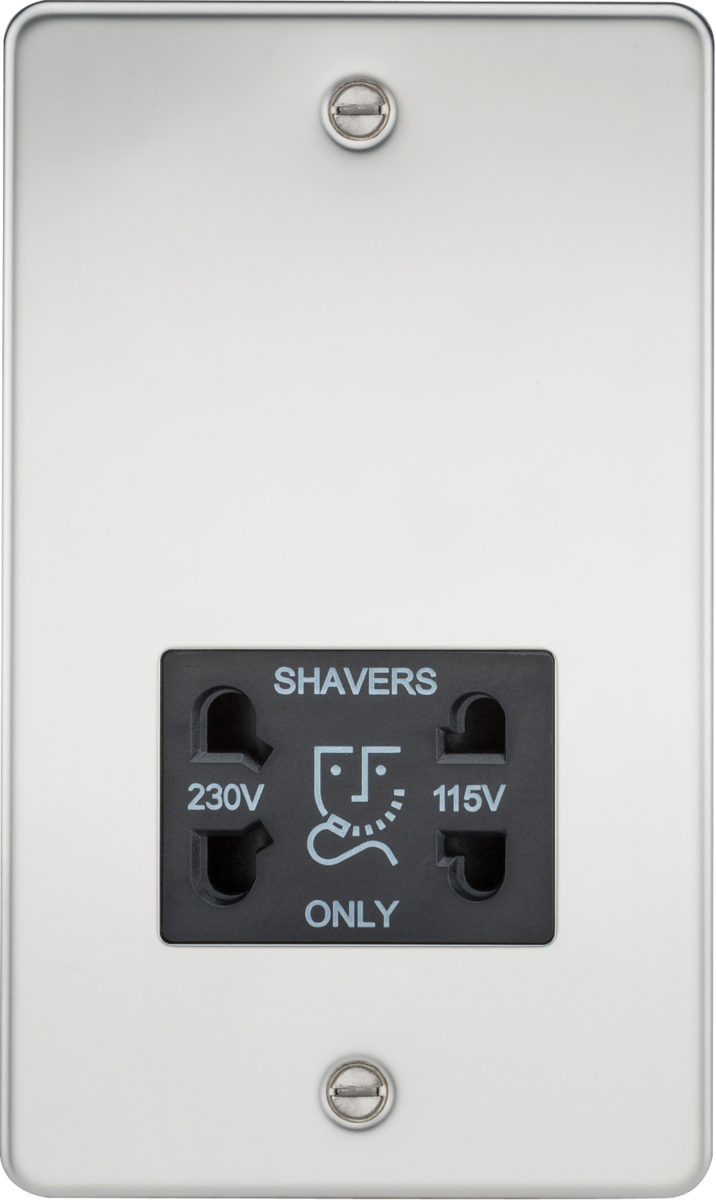 Flat Plate 115/230V dual voltage shaver socket - polished chrome with black insert