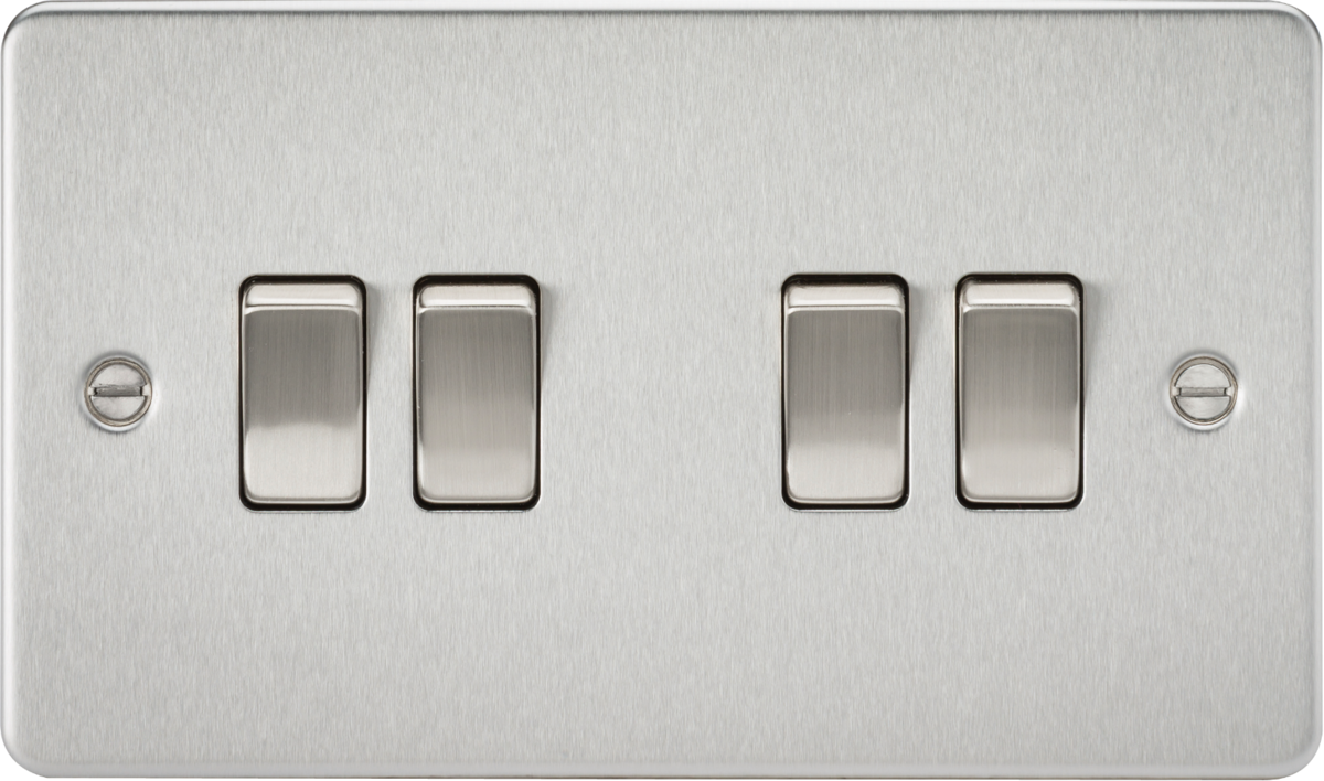 Flat plate 10AX 4G 2-way switch - brushed chrome