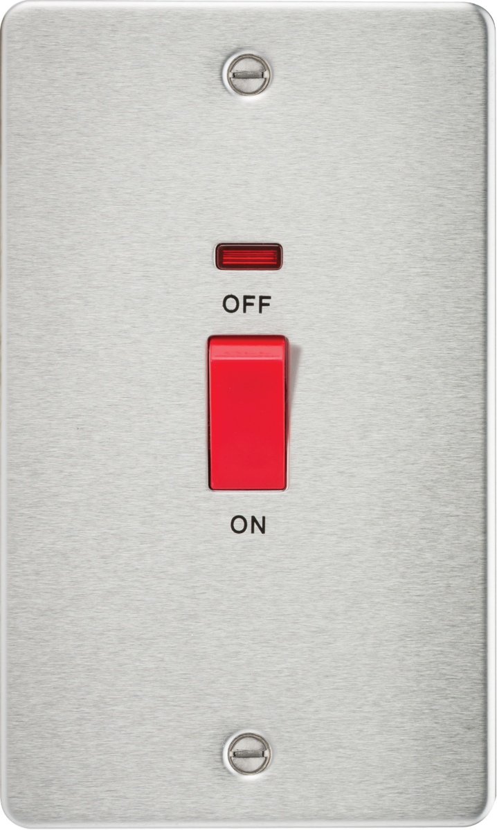 Flat Plate 45A 2G DP switch with neon - brushed chrome