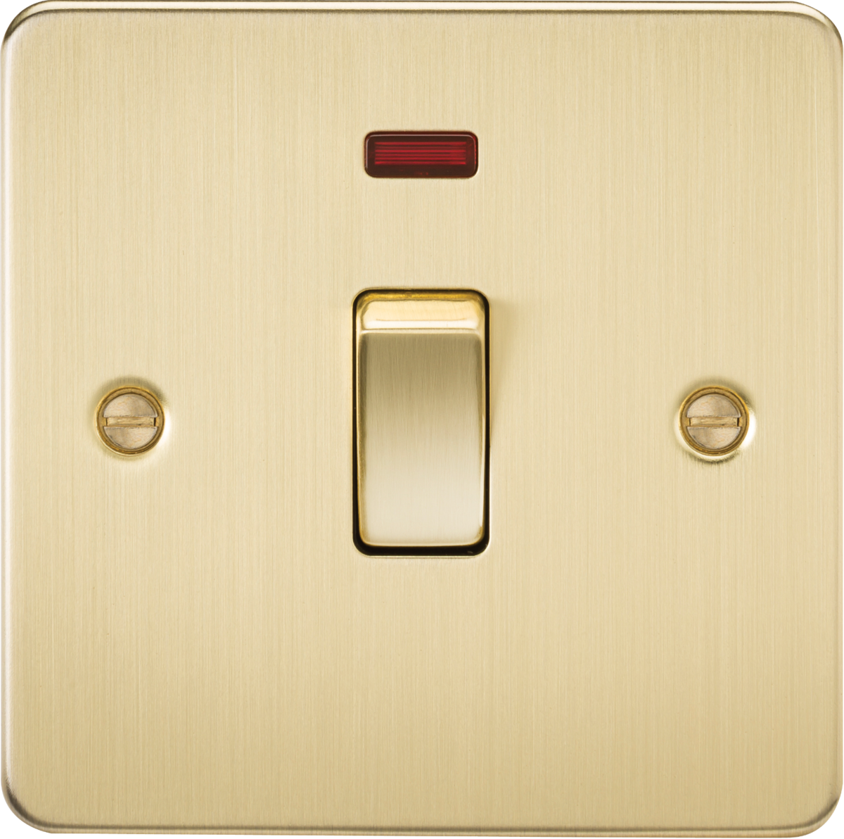 Flat Plate 20A 1G DP switch with neon - brushed brass