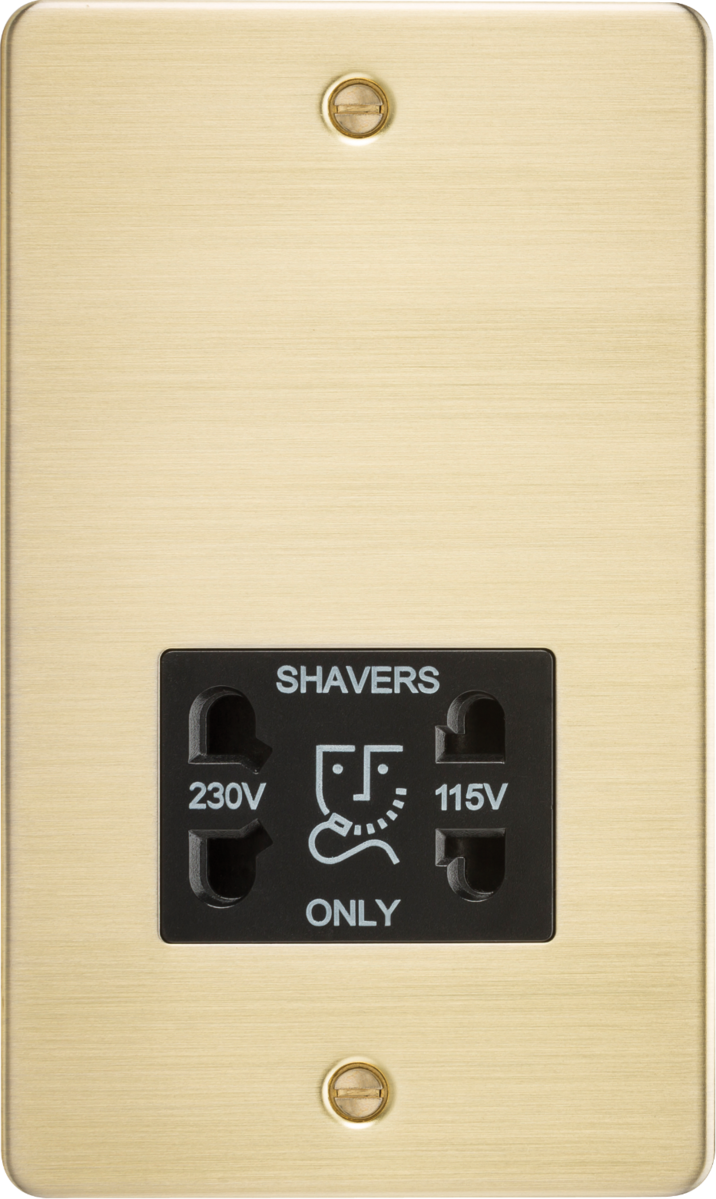 Flat Plate 115/230V dual voltage shaver socket - brushed brass with black insert