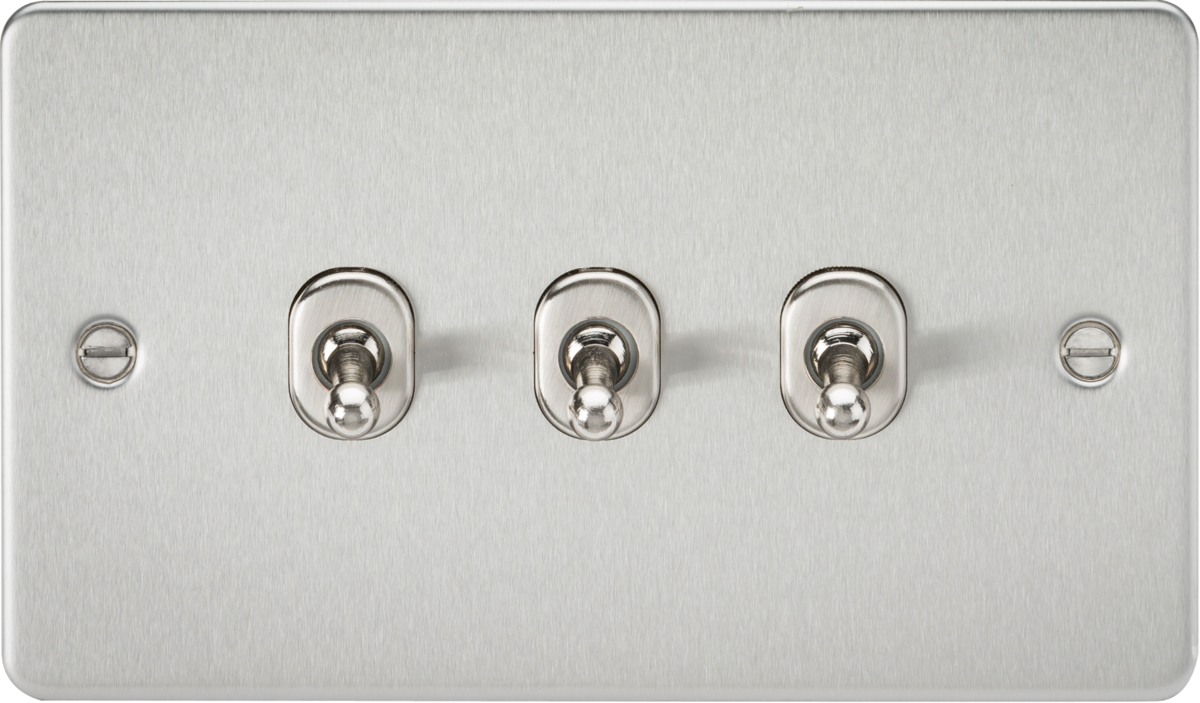 Flat Plate 10AX 3G 2-way toggle switch - brushed chrome