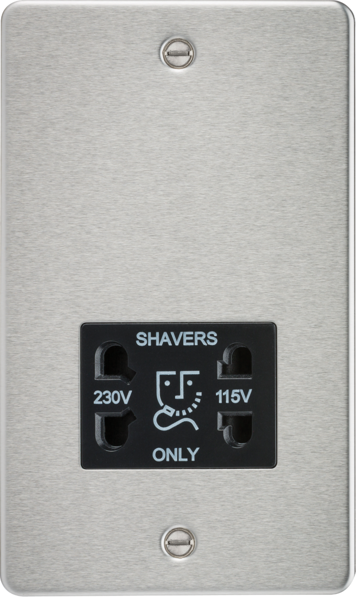 Flat Plate 115/230V dual voltage shaver socket - brushed chrome with black insert
