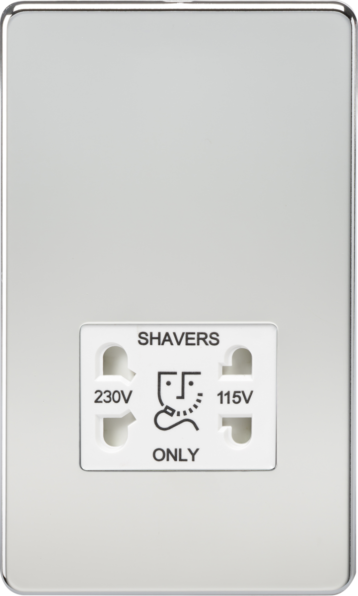 Screwless 115V/230V Dual Voltage Shaver Socket - Polished Chrome with White Insert