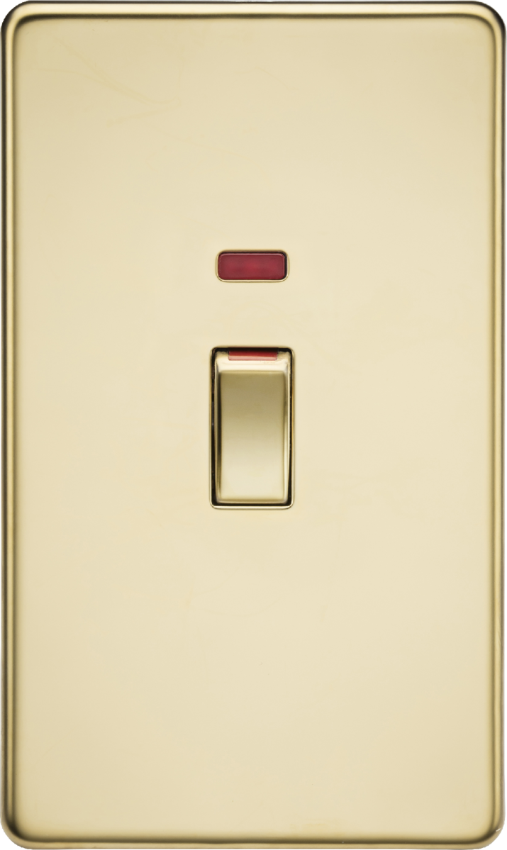 45A 2G DP switch with neon - polished brass