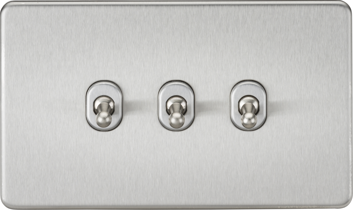 Screwless 10AX 3G 2-Way Toggle Switch - Brushed Chrome