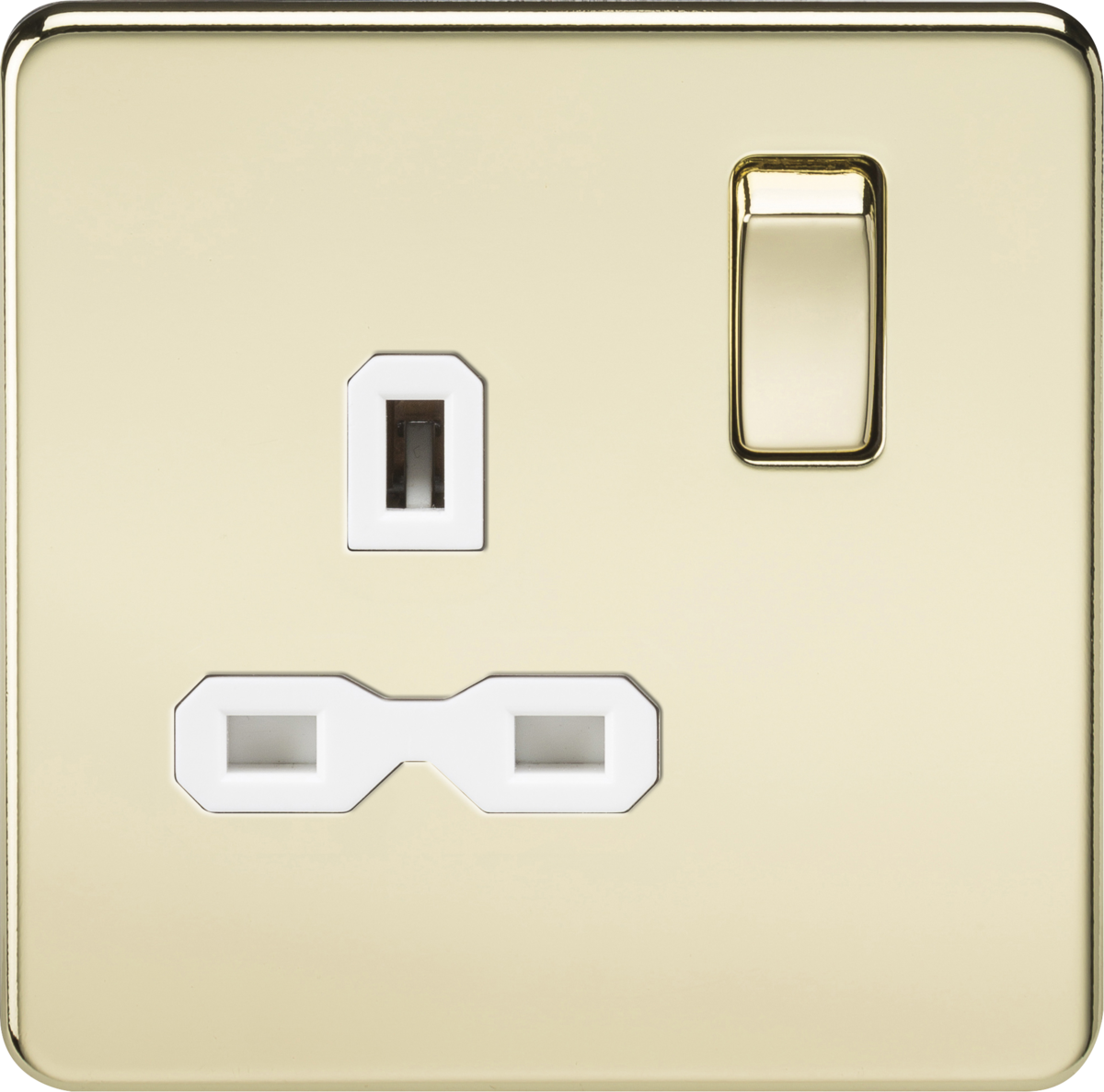 Screwless 13A 1G DP switched socket - polished brass with white insert