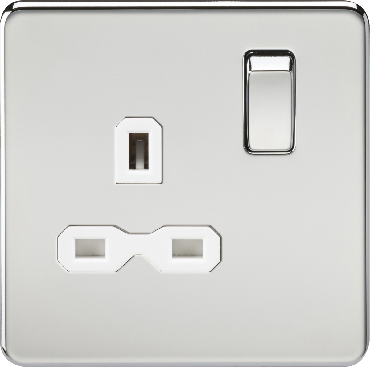 Screwless 13A 1G DP switched socket - polished chrome with white insert