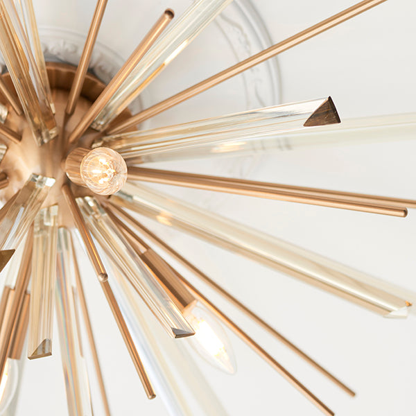 Antique brass plated flush light with glass shards