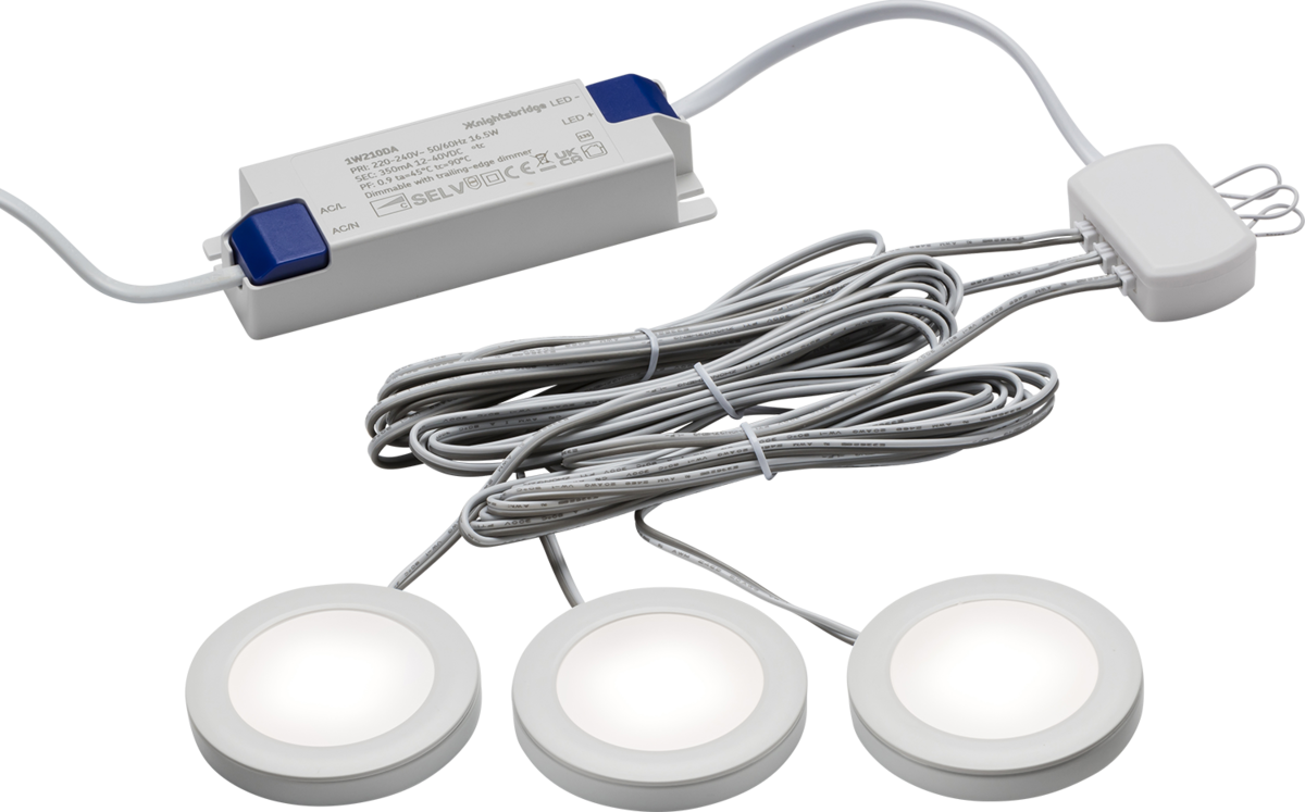230V IP20 2.5W LED Dimmable Under Cabinet Lights in White - Pack of 3 - 4000K