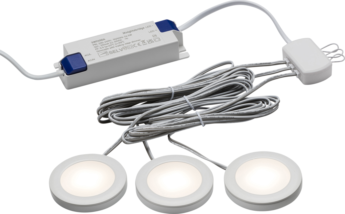 230V IP20 2.5W LED Dimmable Under Cabinet Lights in White - Pack of 3 - 3000K