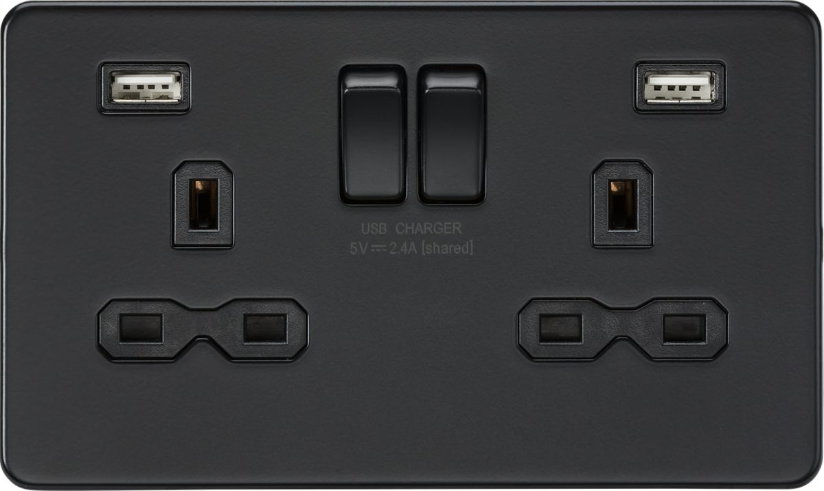 13A 2G switched socket with dual USB charger A + A (2.4A) - Matt black