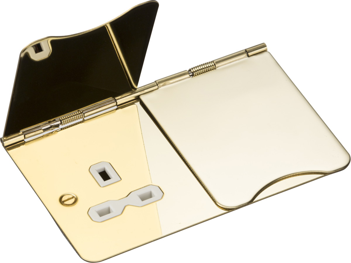 13A 2G unswitched floor socket - polished brass with white insert
