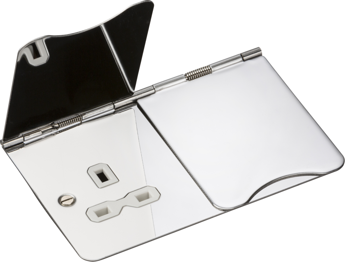 13A 2G unswitched floor socket - polished chrome with white insert