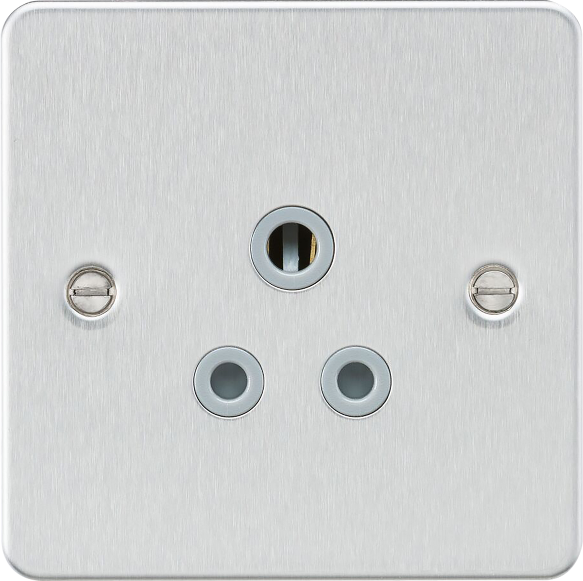 Flat plate 5A unswitched socket - brushed chrome with grey insert