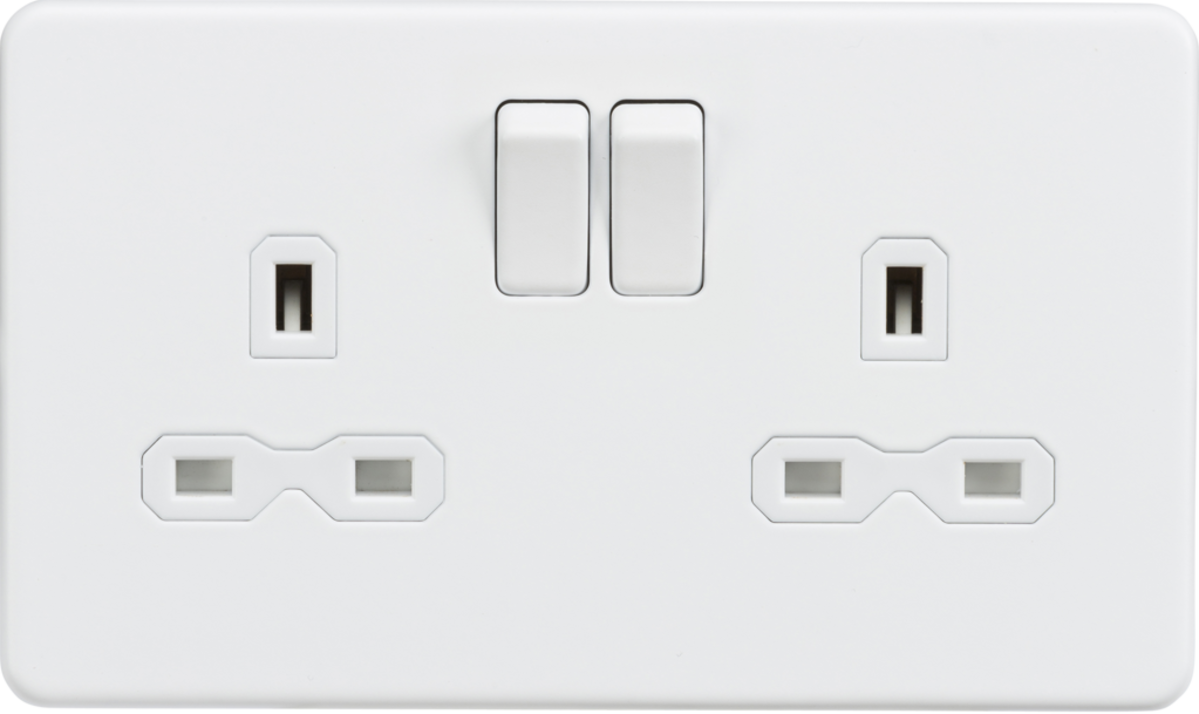 Screwless 13A 2G DP switched socket - Matt white