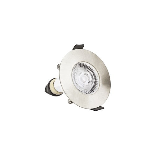 Brushed Chrome Fire Rated Downlight 70mm Cutout IP65 White Round with GU10 Holder