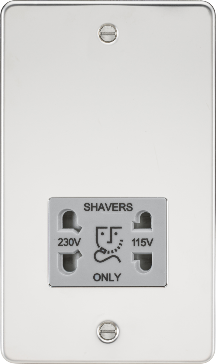 Flat Plate 115/230V dual voltage shaver socket - polished chrome with grey insert