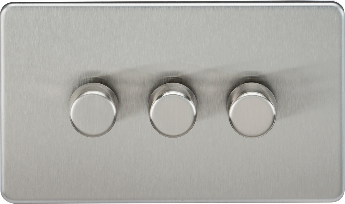 Screwless 3G 2-way 10-200W (5-150W LED) trailing edge dimmer - Brushed Chrome