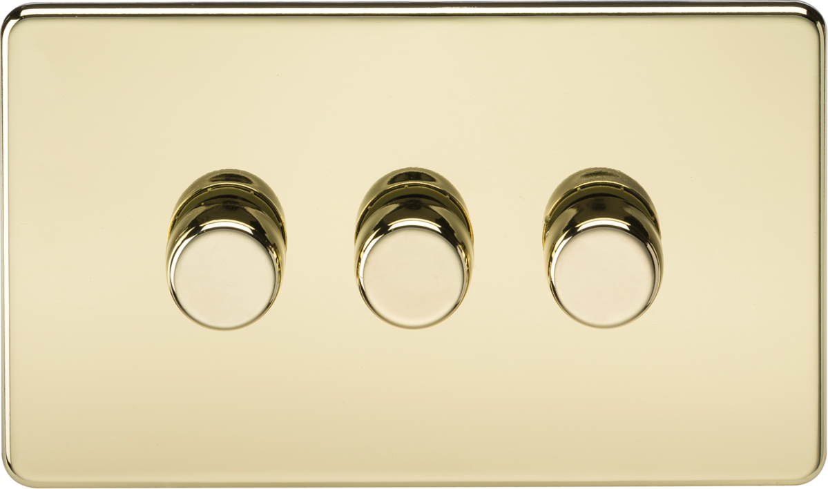 Screwless 3G 2-way 10-200W (5-150W LED) trailing edge dimmer - Polished Brass