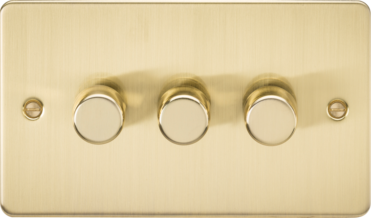 Flat Plate 3G 2 way 10-200W (5-150W LED) trailing edge dimmer - Brushed Brass