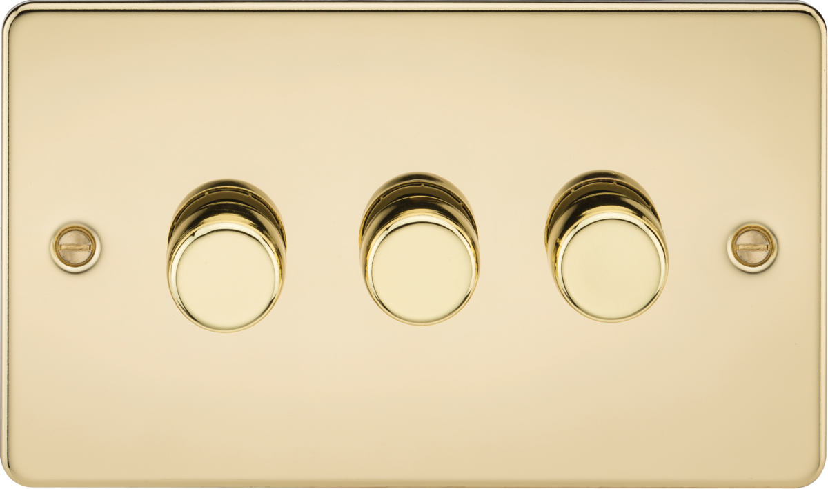 Flat Plate 3G 2 way 10-200W (5-150W LED) trailing edge dimmer - Polished Brass