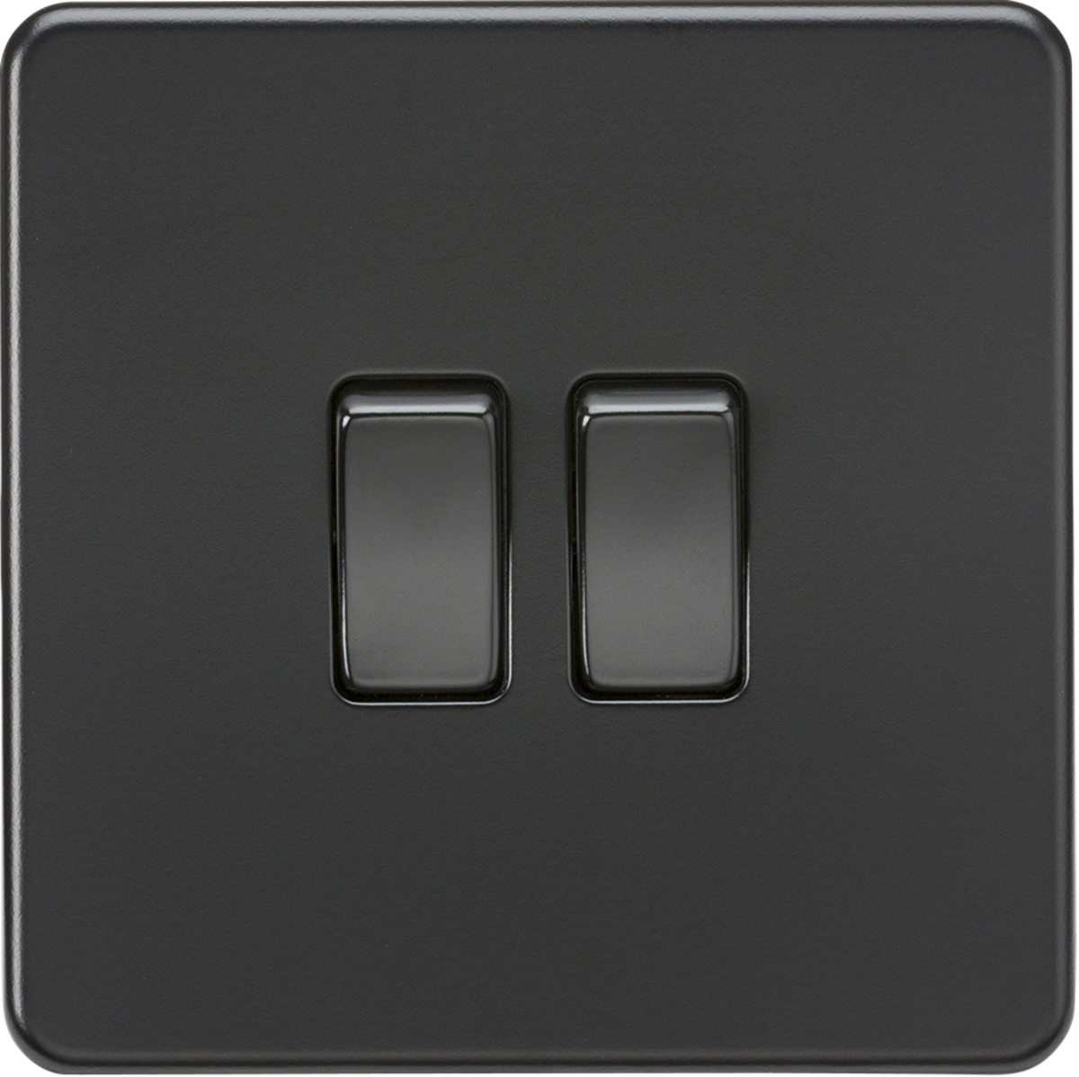 Screwless 10AX 2G 2-Way Switch - Matt Black with black rockers