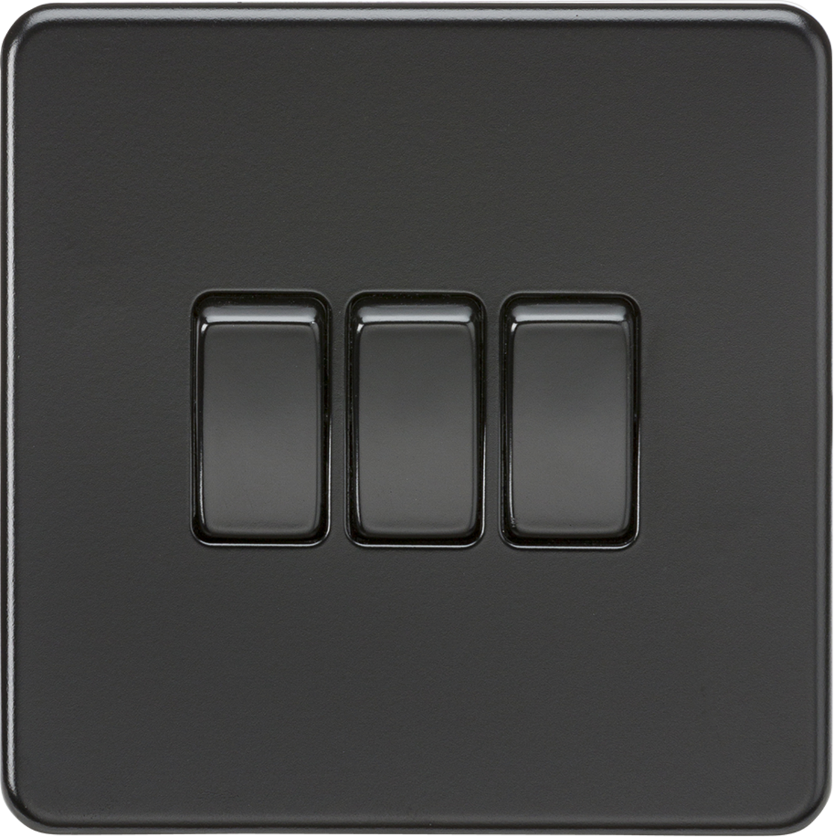 Screwless 10AX 3G 2-Way Switch - Matt Black with black rockers
