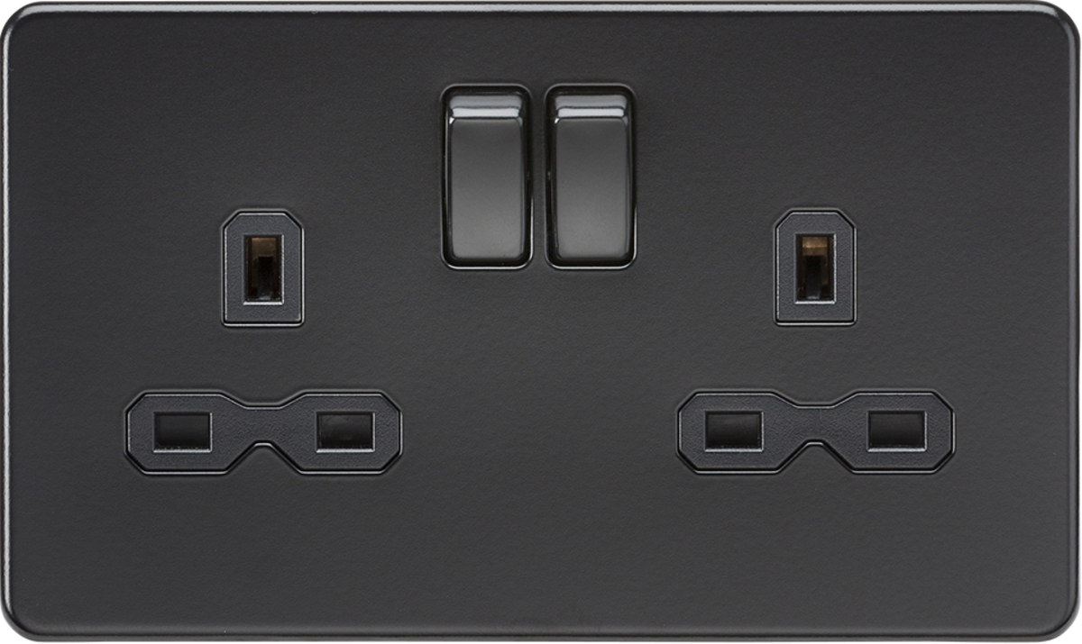 Screwless 13A 2G DP switched socket - matt black with black insert