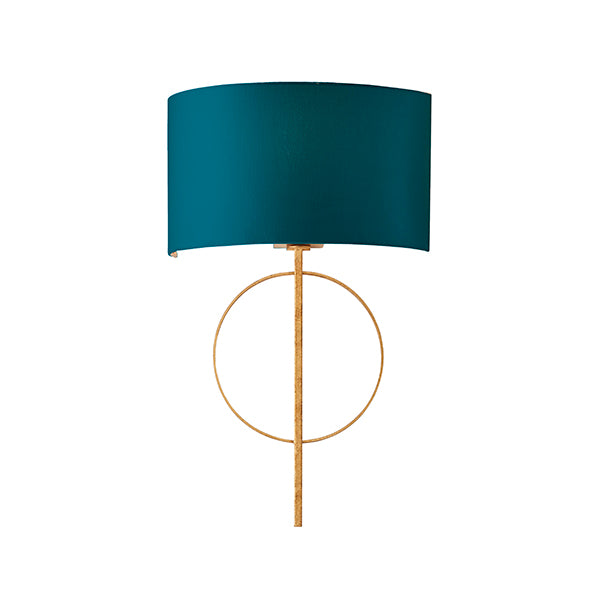 Hoop gold leaf wall light with teal shade