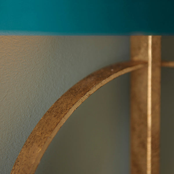 Hoop gold leaf wall light with teal shade