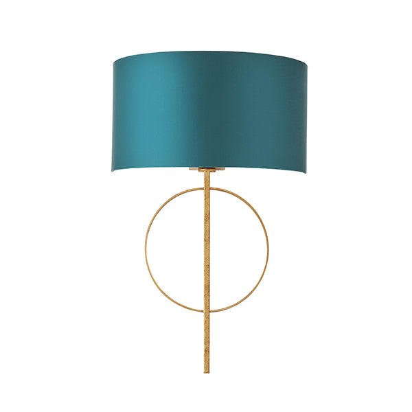 Hoop gold leaf wall light with teal shade