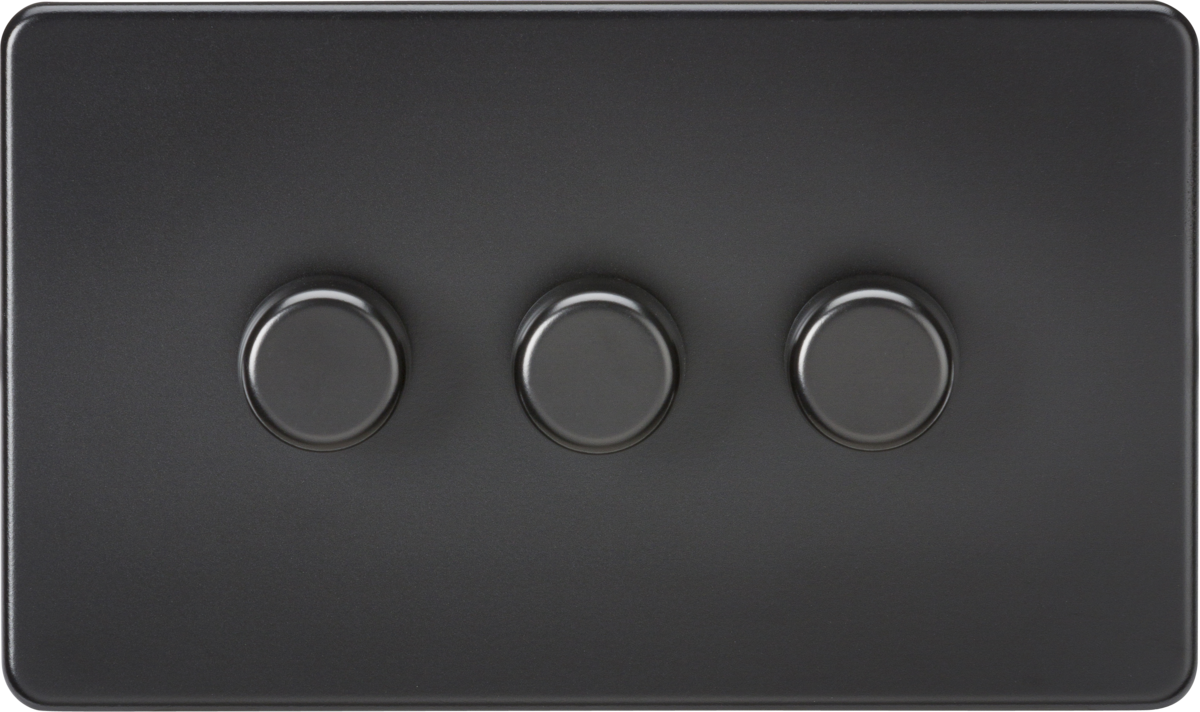 Screwless 3G 2-way 10-200W (5-150W LED) trailing edge dimmer - Matt Black