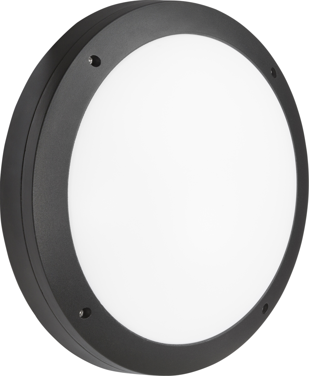 230V IP65 18W LED Round Bulkhead CCT with Emergency & Daylight Sensor Black