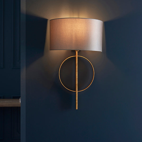 Hoop gold leaf wall light with mink shade
