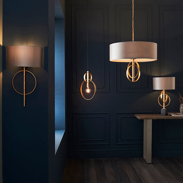 Hoop gold leaf wall light with mink shade