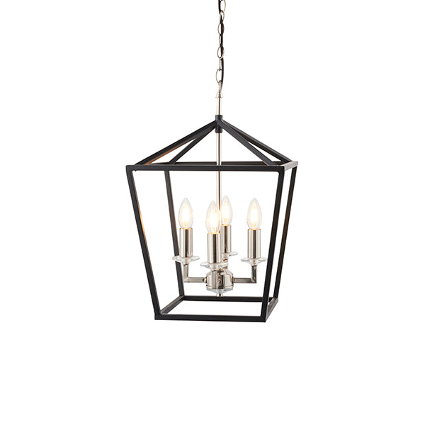 Black and bright nickel lantern shaped pendant
