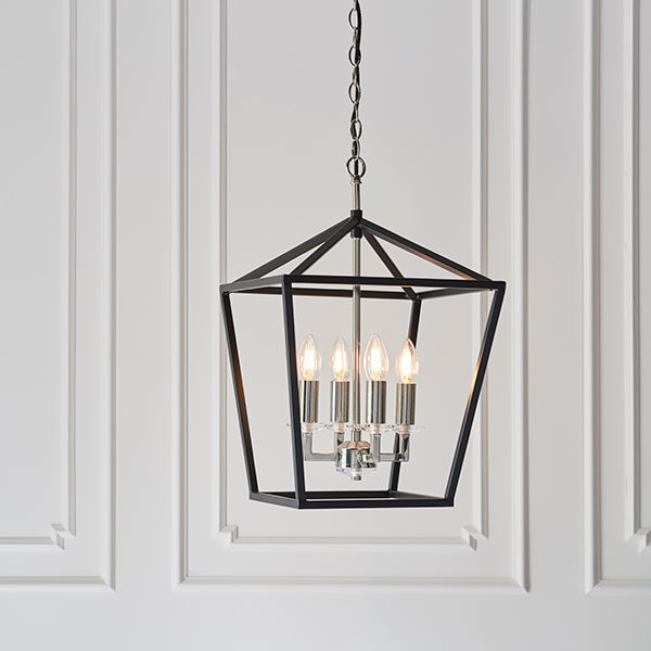 Black and bright nickel lantern shaped pendant